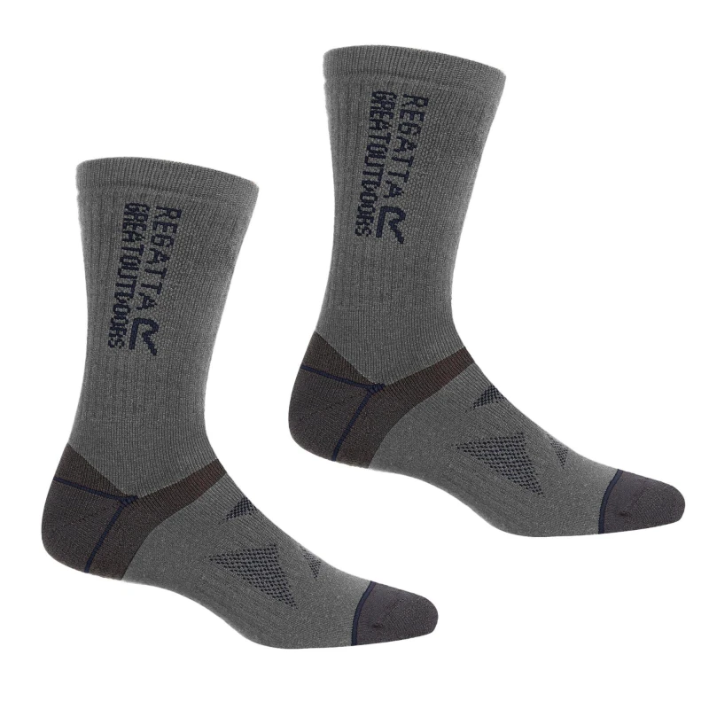 Image of Regatta Regatta 2 Pair Wool Hiker Sock in Mid Grey Size: 6-8 Mid Grey 6-8 Unisex 5059404198559