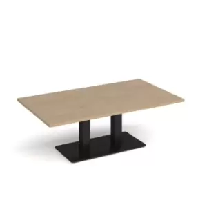 Image of Eros rectangular coffee table with flat Black rectangular base and twin uprights 1400mm x 800mm - kendal oak