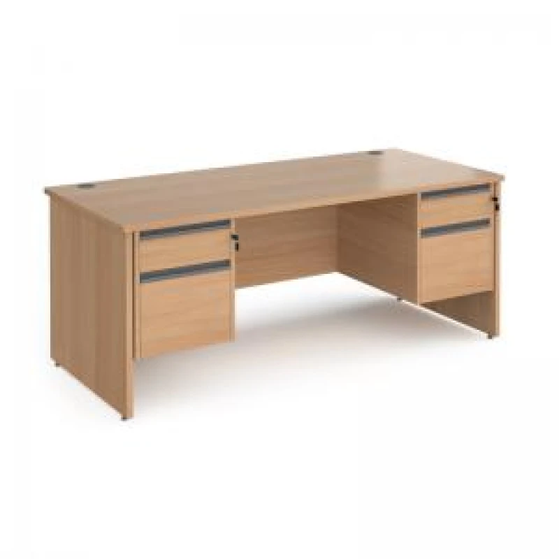 Image of Contract 25 Office Desk Rectangular Desk 1800mm With Double Pedestal Beech Top And Panel End Leg 800mm Depth Contract 25 CP18S22-G-B Beech CP1