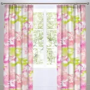 Image of Bedlam Kids Tye Dye Print Pencil Pleat Lined Curtains, Neon Pink, 66 x 72 Inch