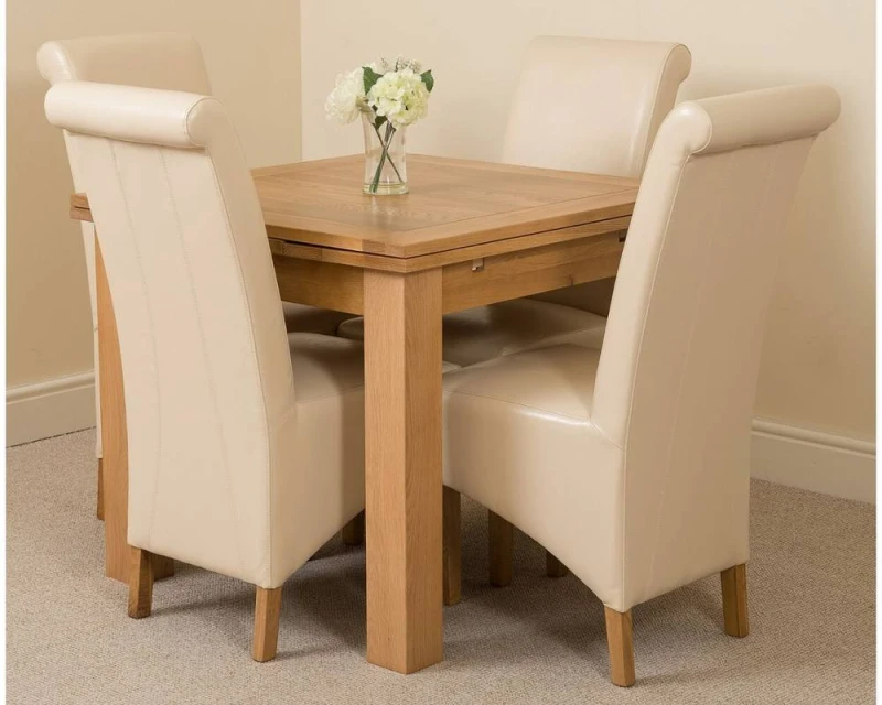 Image of Thats Furniture Richmond 90-150cm Oak Extending Dining Table & 4 Montana Leather Chairs in Cream Cream Unisex