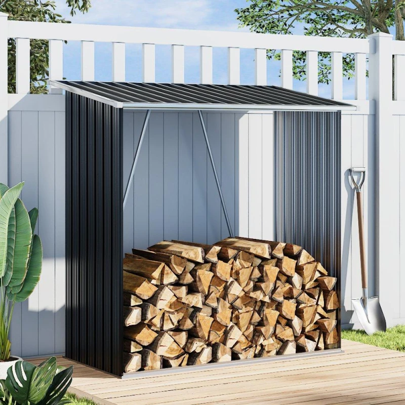Image of Breeins 157x157x71cm Outdoor Metal Firewood Storage Shed Black unisex One size