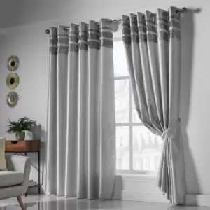 Image of Isabella Rose Denver Lined Eyelet Curtains - Silver - 229cm (90") X 229cm (90") TJ Hughes