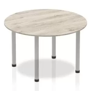 Image of Impulse Circle Table 1200 Grey Oak Post Leg Silver