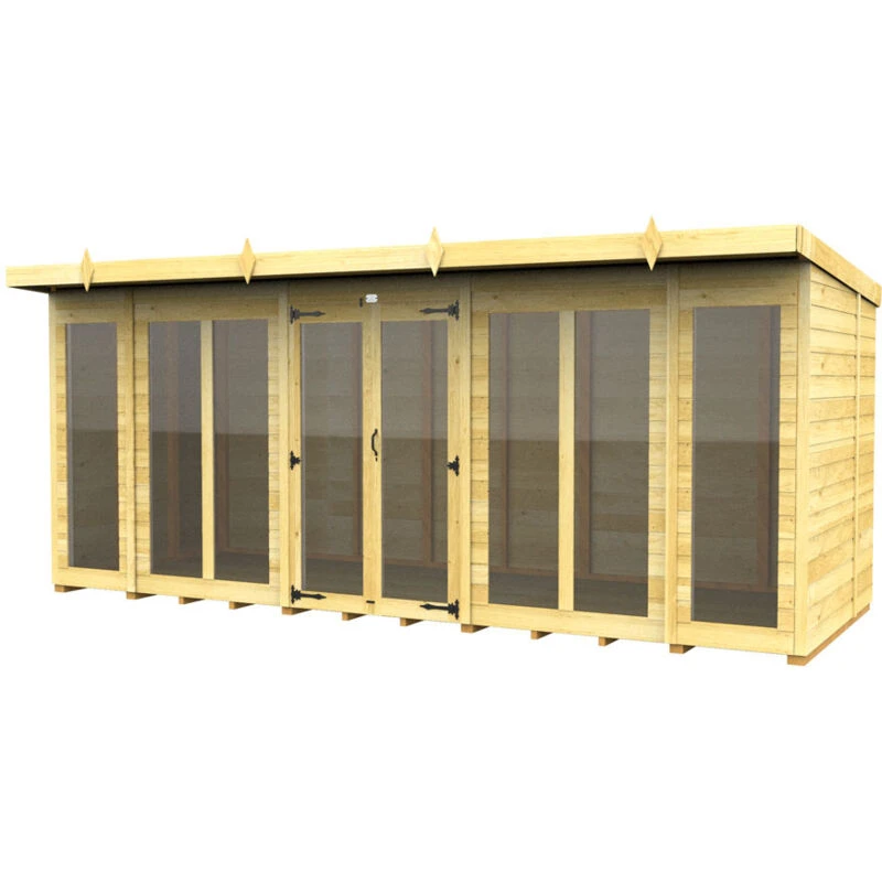 Image of Flat Pack Sheds DIY Sheds 16 x 7 Pent Summer House (Full Height Window), Brown 16X7PFHWSHFF