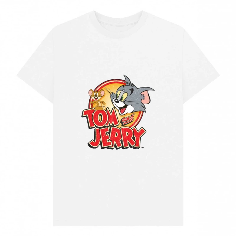 Image of Tom & Jerry Mens Vintage T-Shirt in White Size: Small White Male S