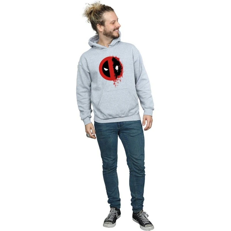 Image of Deadpool Mens Paint Splatter Logo Hoodie in Grey Size: Small Grey Male S