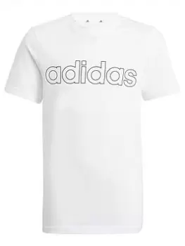 Image of adidas Junior Boys Linear T-Shirt - White/Black, Size 9-10 Years