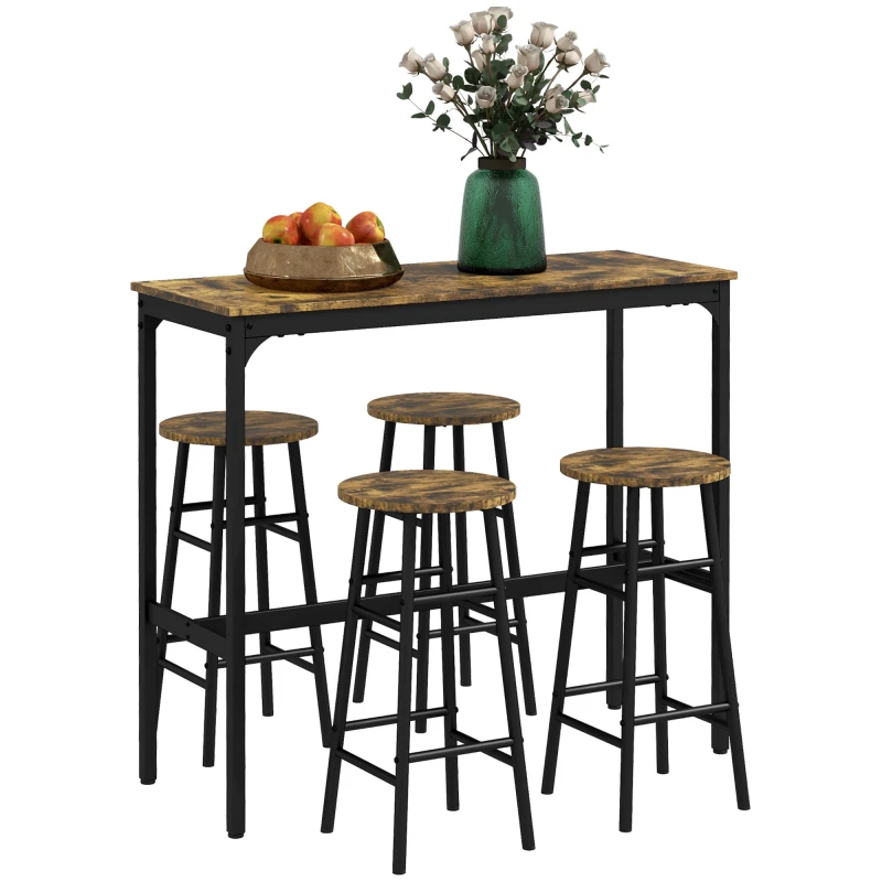 Image of HOMCOM 3 Piece Bar Table and Stool Set Kitchen Table with 2 Stools Brown