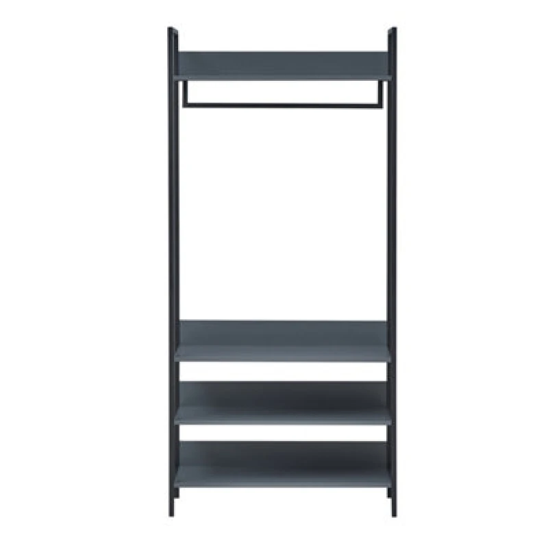 Image of Timber Art Design Zahra Bedroom Double Open Wardrobe 4 Shelves Furniture Storage Cupboard Dark Grey