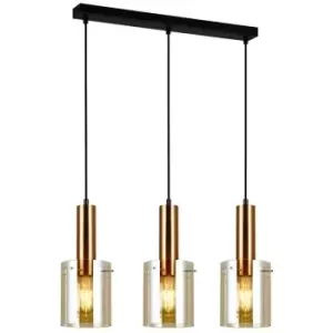 Image of Italux Lighting - Italux Sardo - Modern Hanging Pendant Brass 3 Light with Amber Shade, E27