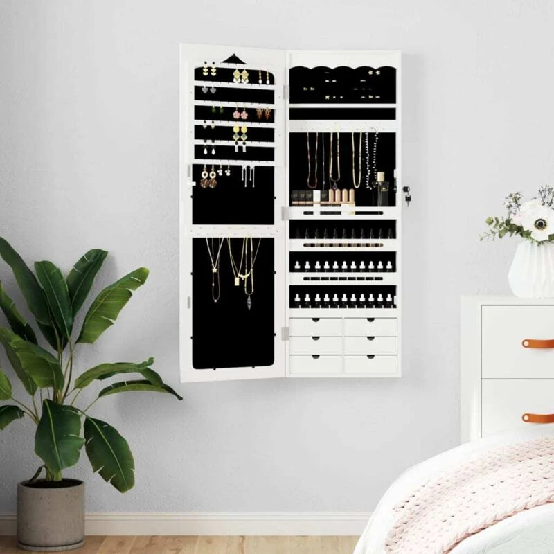 Image of VIDAXL Vidaxl - Mirror Jewellery Cabinet Wall Mounted White 37.5x10x106cm 8720845811327