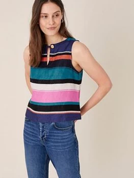 Image of Monsoon Katia Linen Stripe Top - Black, Size S, Women