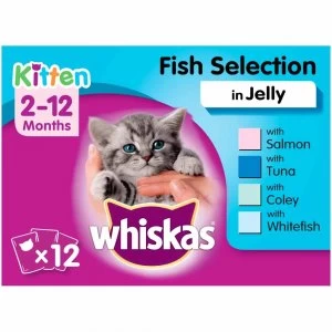 Image of Whiskas 2-12 Months Kitten Fish Favourites in Jelly Cat Food 12 x 85g