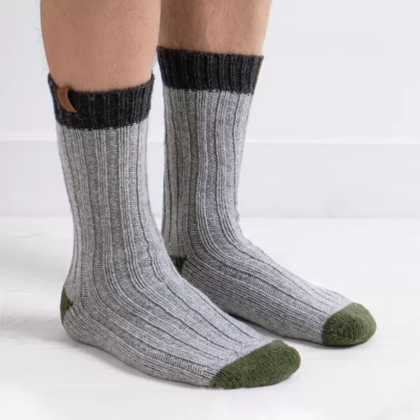 Image of totes Chunky Twist Wool Blend Boot Socks Khaki (Green)