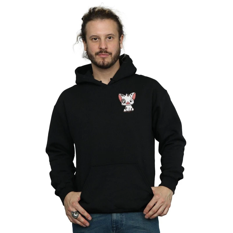 Image of Disney Men Moana Pua The Pig Breast Print Hoodie in Black Size: Small Black S Male 5057955984560