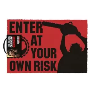 Image of The Texas Chainsaw Massacre Enter At Your Own Risk Door Mat (One Size) (Red/Black)