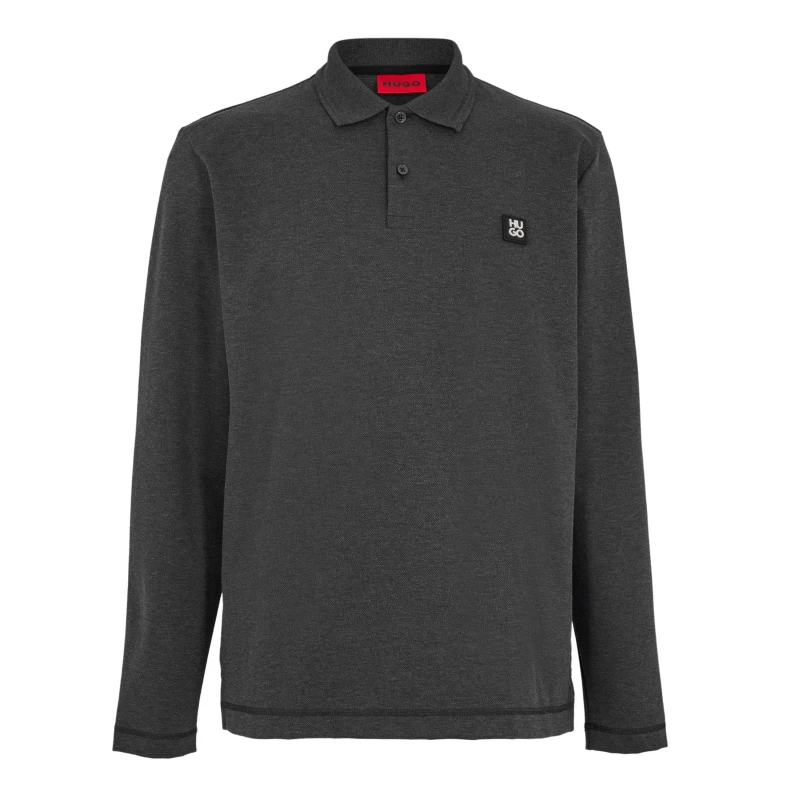 Image of Hugo Mens Dinote Red Long Sleeve Polo Shirt Medium Grey 037 male S