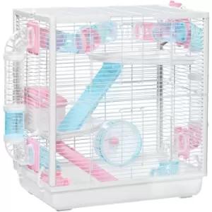 Image of Pawhut - Hamster Cage w/ Tunnel Tube, Detachable Bottom, Ramps, Exercise Wheel - White