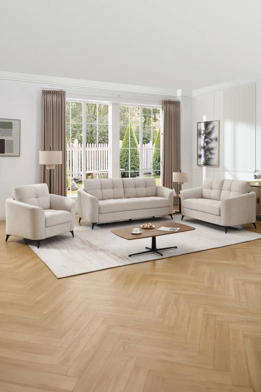 Image of More4Homes Solna 1+2+3 Seater Scandi Style Fabric Living Room Sofa Set (Beige)