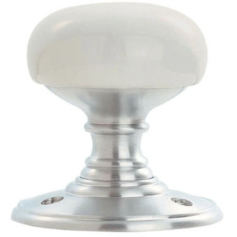 Image of Loops Half Porcelain Mushroom Door Knob - White Porcelain & Satin Chrome White unisex