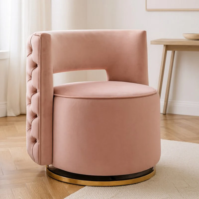 Image of Orsina Pink Velvet Swivel Arm Chair, Comfortable Arm Chair With 360 Rotation, Contemporary Velvet Chair For Home