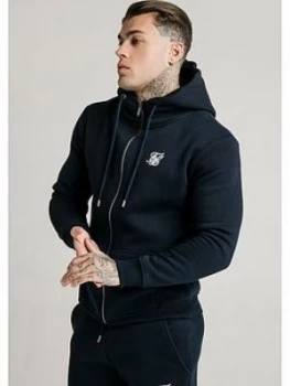 Image of SikSilk Zip Through Funnel Neck Hoodie - Navy, Size XL, Men