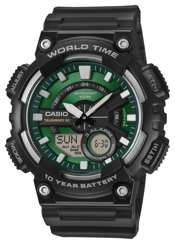 Image of Casio AEQ-110W-3A2VEF Telememo 30 World Time Multi-Function Watch