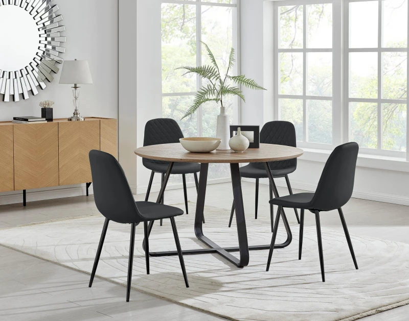Image of FurnitureboxUK FurnitureboxUK Santorini Brown Round Table & 4 Corona Black Leg Chairs Black One Size Unisex 5056657126322