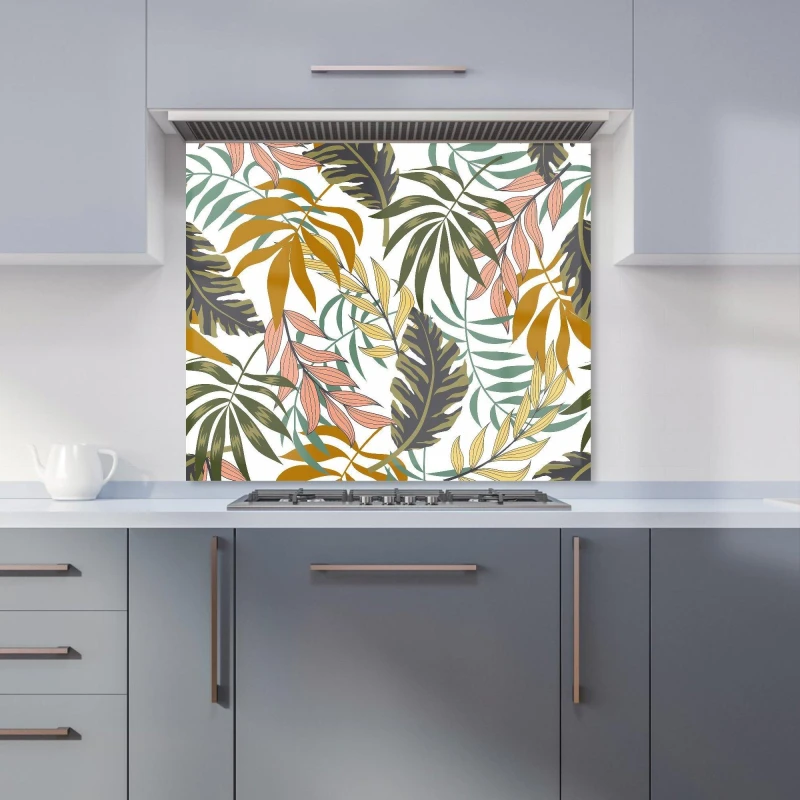 Image of Warren Reed - Designer Tropical Leaves Kitchen Splashback in Green Size: 900mm x 750mm Green Unisex 900mm x 750mm
