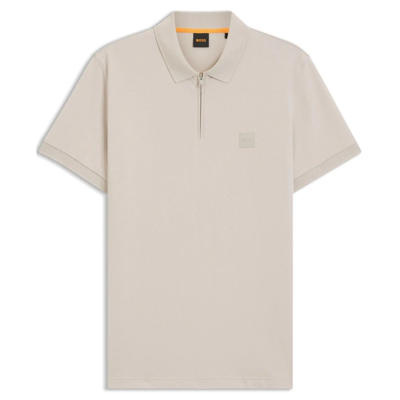 Image of Boss Mens Passerzip Orange Polo Shirt Grey 070 male M