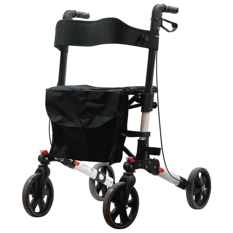 Image of Loops White Aluminium 4 Wheel Rollator Walking Aid - Flat Folding - 136kg Weight Limit White