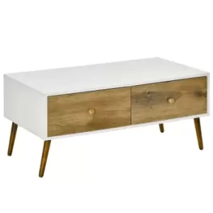 Image of Homcom Coffee Table With 4 Drawers Beech Wood Legs White