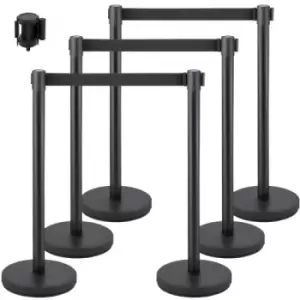 Image of VEVOR Crowd Control Stanchion, Set of 6 Pieces Stanchion Set, Stanchion Set with 6.6 ft/2 m Black Retractable Belt, Black Crowd Control Barrier w/ Con