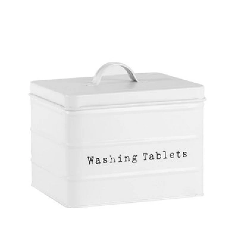 Image of Harbour Housewares Washing Tablets Canister - White - Vintage Metal Home Kitchen Canister Tin Box Utility Laundry Storage