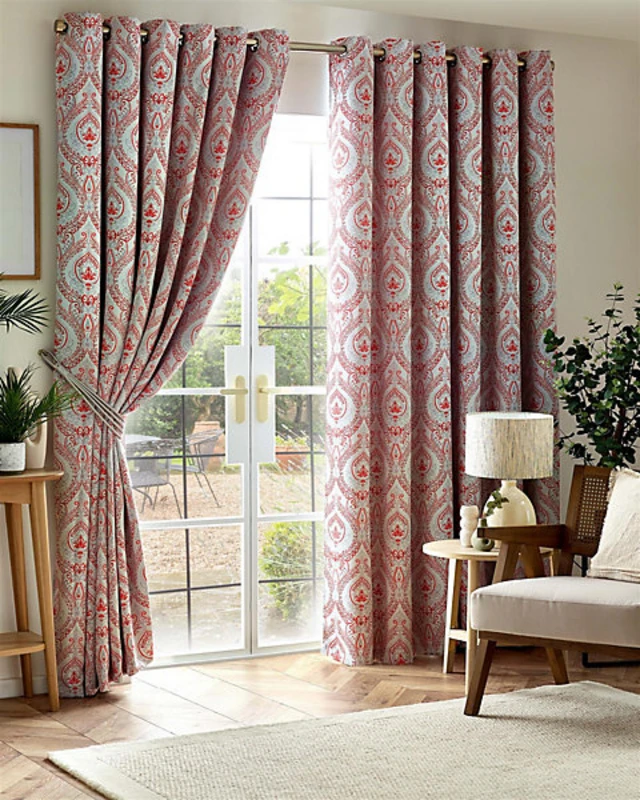 Image of Victoria Triple Woven Ready Made Eyelet Blackout Curtains Red