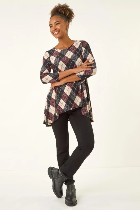 Image of Roman Womens Jacquard Stretch Tunic Top in Pink Size: 18 Pink Female 18