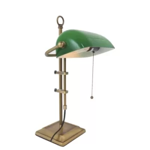 Image of Ancilla Bankers Table Lamp Bronze Brushed, Glass Shiny Green