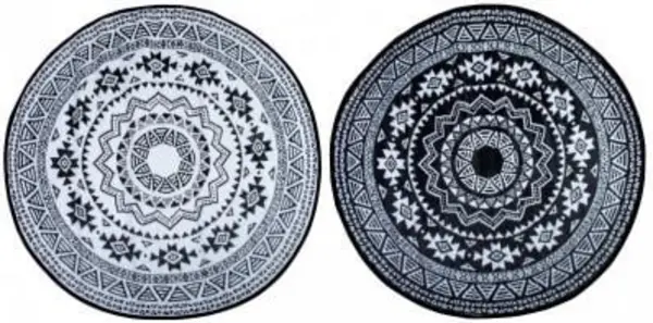Image of Fallen Fruits Round Outdoor Rug Black and white