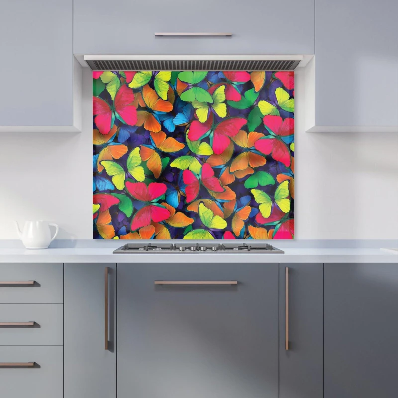 Image of Warren Reed - Designer Rainbow Butterflies Kitchen Splashback in Red Size: 900mm x 750mm Red Unisex 900mm x 750mm