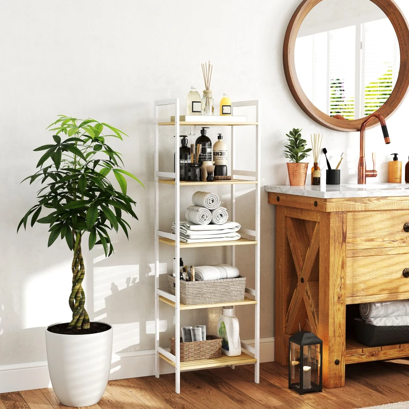 Image of HOMCOM HOMCOM 5-Tier Bamboo Bathroom Storage Shelf, Freestanding Shelving Unit in Natural Natural One Size Unisex 5063603394919