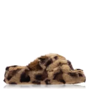 Image of Fabric Cross Mule Chldrens Slipper - Brown