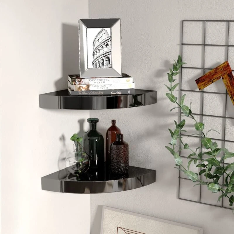 Image of VIDAXL Vidaxl - Floating Corner Shelves 2 pcs High Gloss Black 25x25x3.8cm mdf 8720286075210