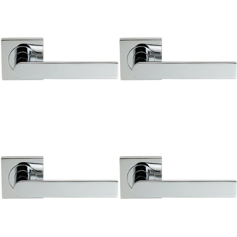 Image of Loops 4x PAIR Flat Rectangular Bar Lever on Square Rose Concealed Fix Polished Chrome Multi