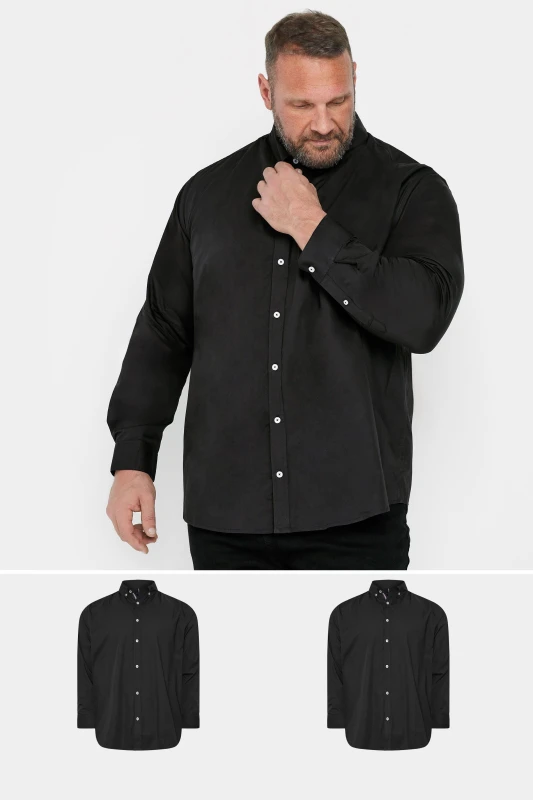 Image of BadRhino BadRhino Men 2 Pack Poplin Long Sleeve Shirts in Black Size: large Black L Male 5063111854653