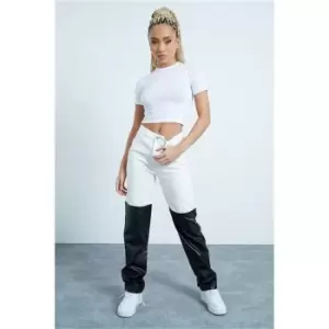 Image of I Saw It First Black & White White Denim And Coated Black Straight Leg Jeans - Black