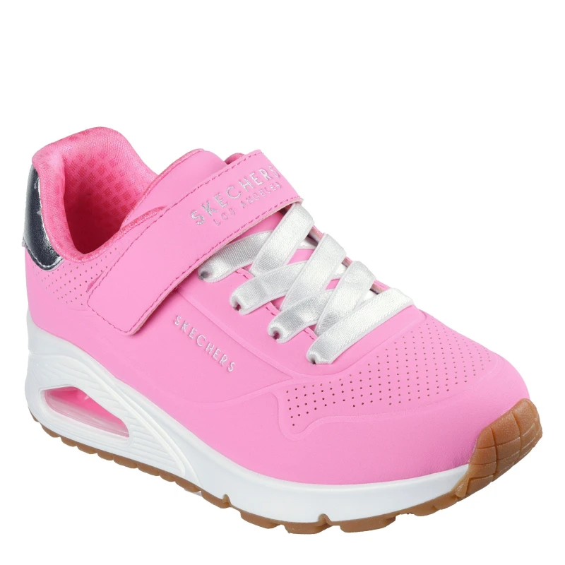 Image of Skechers Womens Duraleather Gore and Strap Low-Top Trainers Hot Pink/Silver female 3 (36)