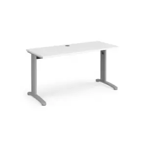 Image of Office Desk Rectangular Desk 1400mm White Tops With Silver Frames 600mm Depth TR10