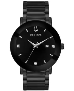 Image of Bulova Modern Black Diamond Dial Black Stainless Steel Mens Watch 98D144 98D144