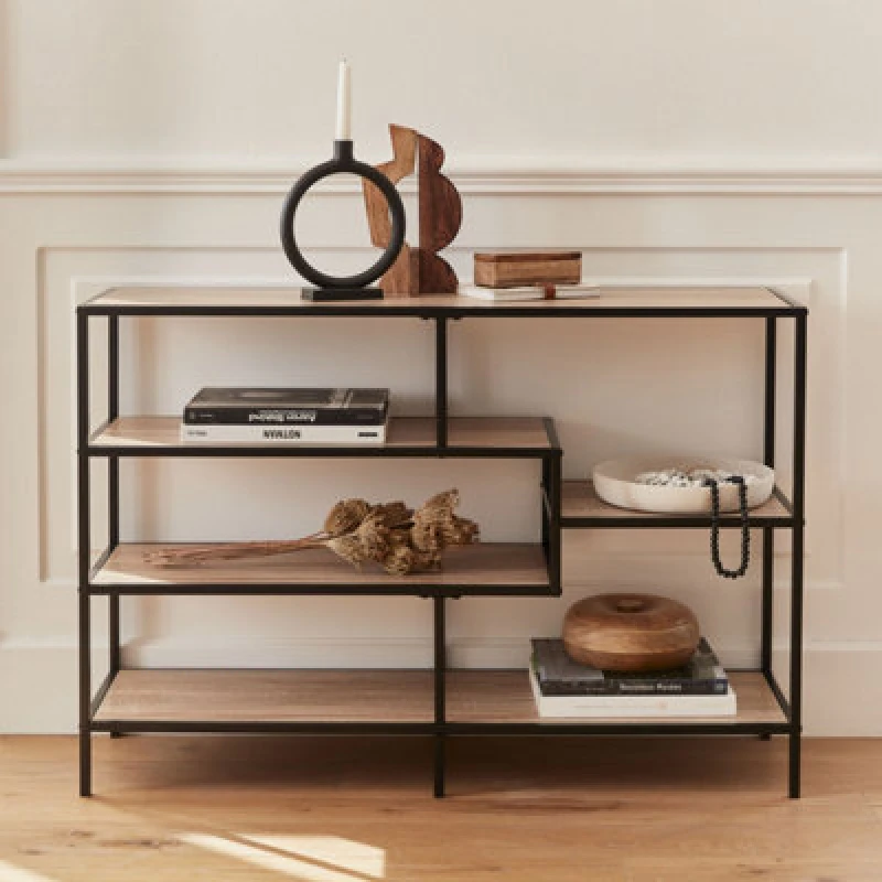 Image of sweeek 5-level Industrial Bookshelf In Metal And Wood Effect Light Brown